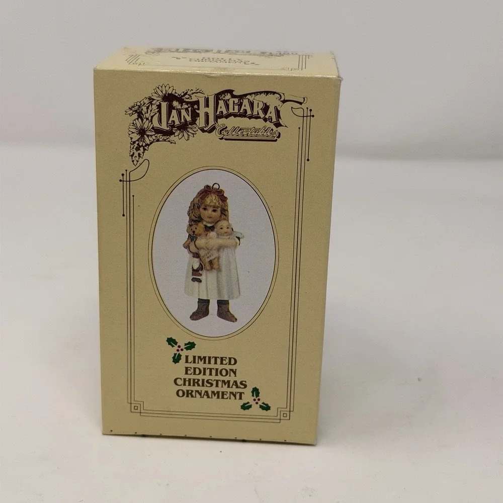 Jan Hagara Vintage 1987 Porcelain Christmas Ornament Girl w/ Doll w/Box